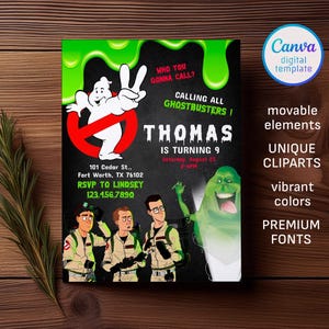 Ghostbusters birthday invitation, Printable editable invite, frozen empire party, ectomobile, boy birthday, digital template