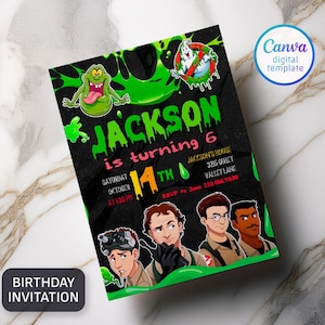 Ghostbusters birthday invitation, Printable editable invite, frozen empire party, ectomobile, boy birthday, digital template