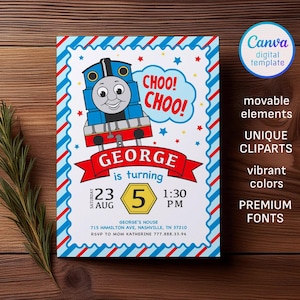 Printable Thomas train Birthday Invitation, editable Thomas party Invite, Birthday Boy, 1st first bday, 2nd second party Chugga Chugga Choo