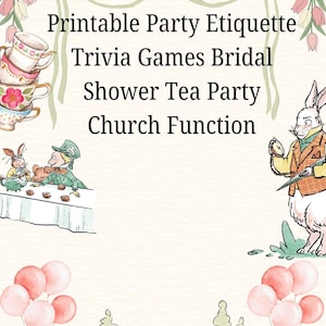 Printable Party Etiquette Trivia Games Bridal Shower Tea Party Church Function