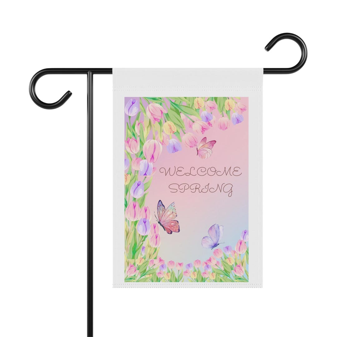 Spring Garden Banner, Welcome Spring Floral Flag, Butterfly Yard Decor ...