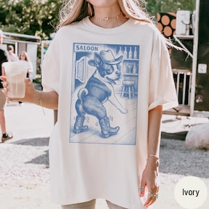 Boston Terrier Shirt, Boston Terrier Retro Western Shirt, Vintage Dog T-Shirt, Cowboy TShirt, Dog Mom, Dog Dad, doglying dogful, dogful