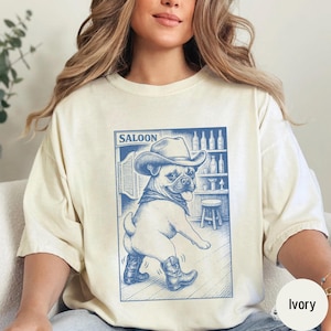 French Bulldog Shirt, Frenchie Vintage Shirt Western Shirt, Retro T-Shirt, Cowboy TShirt, Wild West, Dogful DogMom, Dogfulness Shirting