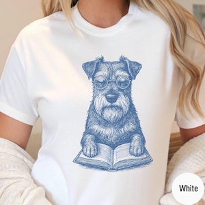 Vintage Schnauzer Reading T-Shirt: Dog Lover Gift