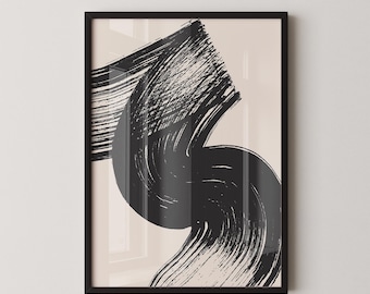 Abstract Black Brush Stroke Poster | Modern Minimalist Wall Art | Digital Printing