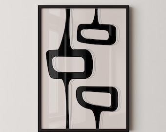 Mid Century Modern Abstract Art Print: Black & White Geometric Poster (Digital Download)
