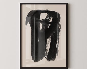 Black Abstract Line Art Print Set: Beige Minimalist Gallery Wall (Digital Download)