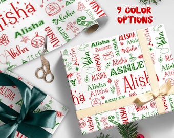 Personalized Name Christmas Wrapping Paper, Custom Wrap