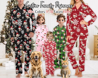 Custom Face Family Pajamas Set, Personalized Pet or People Christmas PJs