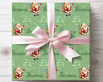 Personalized Santa Wrapping Paper, Custom Name Christmas Gift Wrap