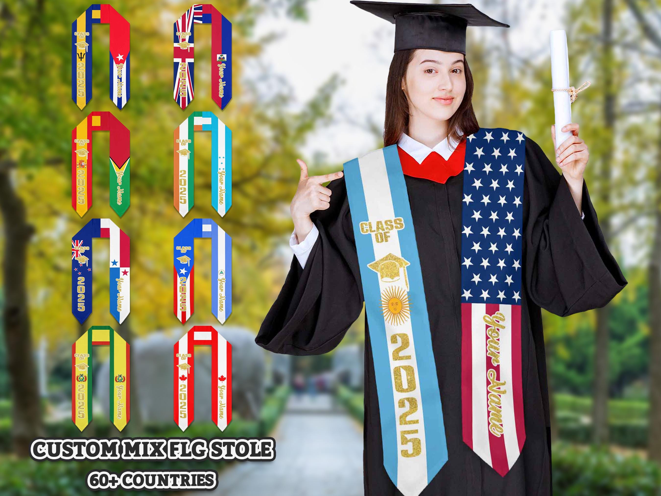 EdWal Argentine Flag Print Graduation Stole And Sash Class For
