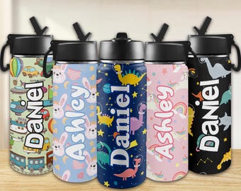 Personalized Kids Water Bottle: Insulated Stainless Steel with Straw