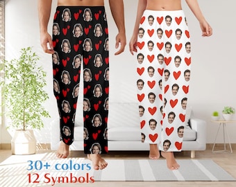 Custom Face Pajama Pants, Personalized Photo Trousers, Valentine's Day Gift