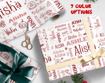 Personalized Name Christmas Wrapping Paper, Custom Wrap