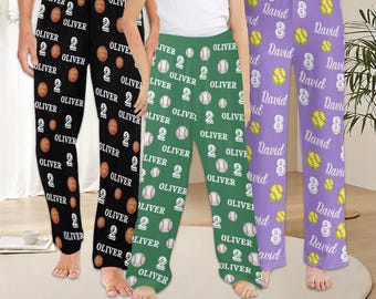 Personalized Sports Pajama Pants, Custom Name & Number, Team Gift