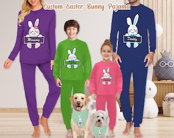 Custom Easter Family Pajamas, Personalized Bunny PJs