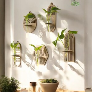 Holz Wandvase - Boho Wand-Blumenvase für Pflanzen | Pastoral Style Haus- und Wohnzimmer Dekor - Handgefertigte Wand Vase