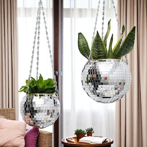 Hanging Disco Ball Plant Pot, Shiny Plastic Plant Holder For Home Decor, Decorative Plant Hangers, Small Basket Patio Decor, Home Decor Gift