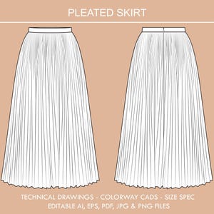 Work Wear Pleated Skirt Fashion Flat – Editable CAD Vector Free Size Spec (Digital Download)