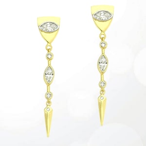 Dainty Earrings Long Dangling CZ Earrings Diamond Marquise Drop Earrings Maid of Honor Gift Bridesmaid Jewelry Wedding Earrings Bridal Gift