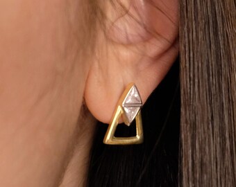 Gold Triangle CZ Sterling Silver Stud Earrings • Minimalist Jewelry