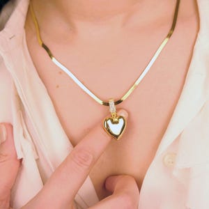 Gold Heart Necklace Chunky Heart Pendant Detachable Heart Necklace Chain Layering Necklace Everyday Puffy Heart - Mom Gift for Girlfriend