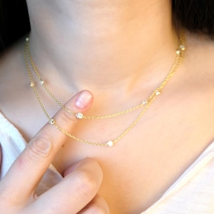 Gelaagde ketting dubbele ketting goud • Diamant station dubbellaagse sierlijke kettingen dagelijks beste vakantiecadeaus vrouw cadeau voor vrouwen