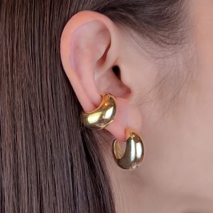 Gold Ear Cuff Thick Chunky Ear Cuff No Pierce Fake Piercing Cartilage Ear Cuff Hypoallergenic 925 Sterling Silver Cuff Jewelry Gift Daughter