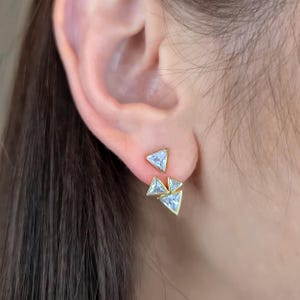 Gold Ear Jacket Earrings • CZ Studs Front Back Earrings Handmade Jewelry Gift Daughter • Hypoallergenic 925 Sterling Silver Christmas Gift
