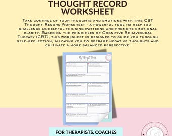 Hoja de registro de pensamientos de TCC / Herramienta imprimible de salud mental (descarga digital)
