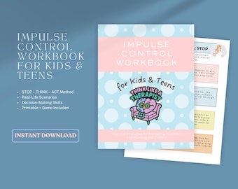 子どもとティーン向け衝動制御ワークブック | STOP THINK ACT戦略 | 自己制御アクティビティ | 感情スキルの印刷可能
