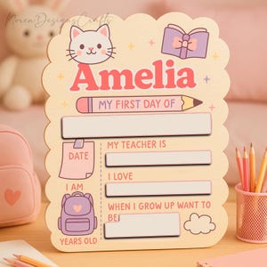 Personalized First Day School Sign, Back to School Sign, Kindergarten 1st Day of School Sign Reusable, Custom First Day School Sign