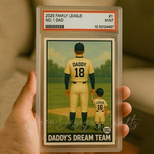 Personalized Baseball Dad Acrylic Block, Baseball No. 1 Dad Grandpa Man & Kids Trading Card Style, Acrylic Block Plaque, Daddy&#39;s Dream Team