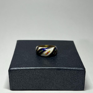 Navy Blue Enamel Ring – Handmade Adjustable Jewelry – Gold Plated Statement Gift for Her
