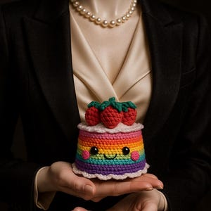 Rainbow Cake Crochet Pattern: Kawaii Strawberry Amigurumi (PDF Pattern