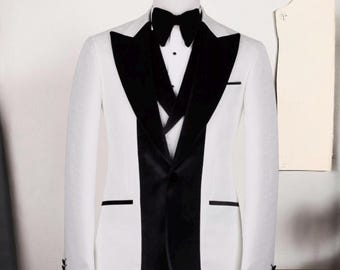 White 3 Piece Men’s Tuxedo, Mens Wedding Groom Tuxedo, Prom Men’s Tuxedo, Special Event Suits, Groomsmen Tuxedo, Wedding Groom Gifts