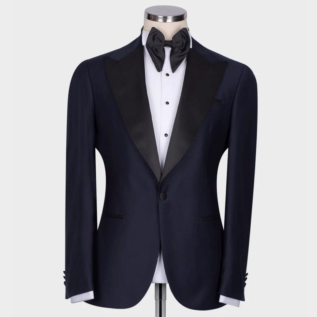 Navy Blue Wedding Tuxedo Suit Color - Groom Suit Banded Collar Mandarin Suit main image 0