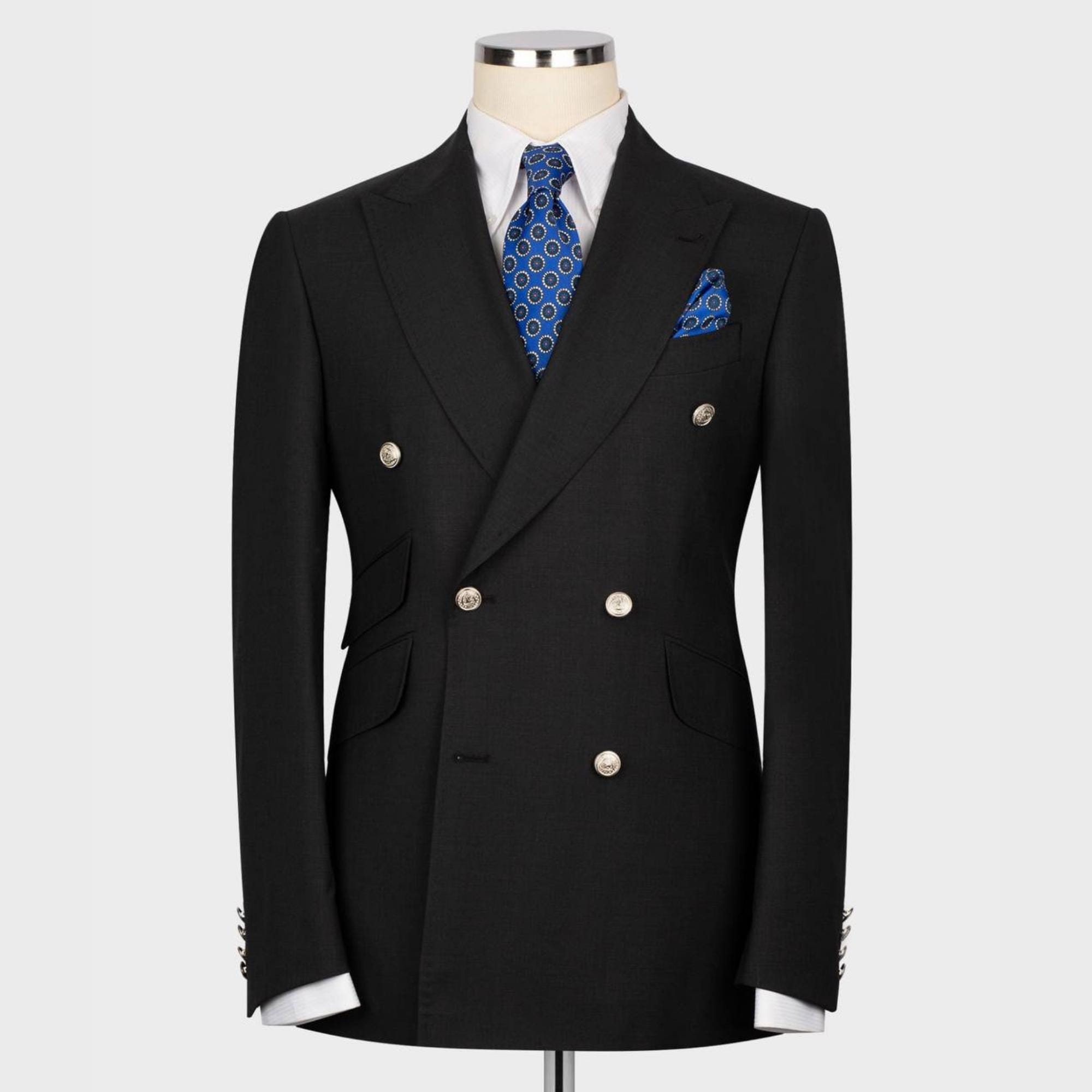 Mens Classic Wool Double Breasted Suit in Black main image 1