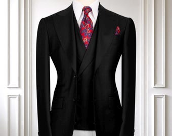 Three Piece Black Men’s Suit, Business Suit for Men, Wedding Suit for Men, Classic Men’s Suit, Peak Lapel Men’s Suit, Prom Suits
