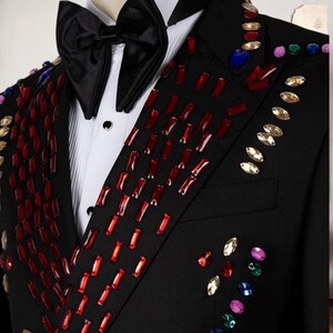 Handmade Crystal Stone Embellished Men’s Tuxedo, Custom Wedding Suit, Luxury Designer Tuxedo, Prom Suit, Colorful Men’s Suit, Groomsmen Suit image 3