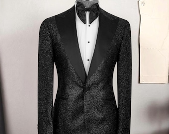 Black Glitter Men’s Tuxedo, Mens Wedding Groom Tuxedo, 3 Piece Men Suits, Prom Men’s Tuxedo, Specil Event Suits, Men All Black Suit