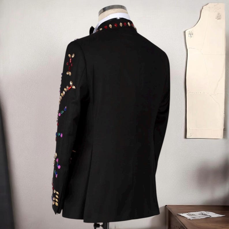 Handmade Crystal Stone Embellished Men’s Tuxedo, Custom Wedding Suit, Luxury Designer Tuxedo, Prom Suit, Colorful Men’s Suit, Groomsmen Suit image 4