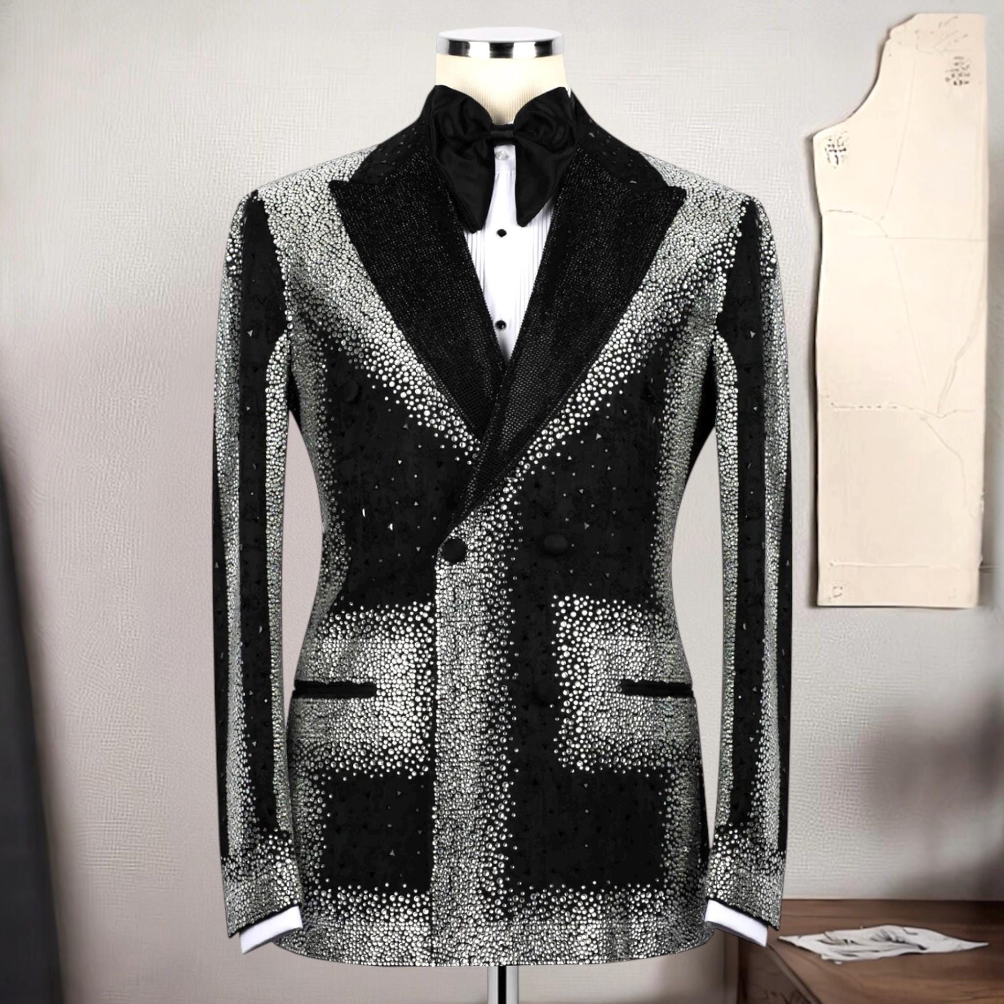 black and silver formal dress mens Men's Two Button Slim Fit Wedding & Prom Tuxedo Suit in Shiny Silver Sharkskin with Black Piping, 50 Long / Grey/Black main image 1