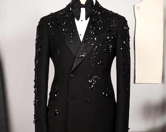 Exclusive Black Men’s Tuxedo, Wedding Groom Tuxedo Suit, Jewelry Ornament Men’s Tuxedo, Men’s Tuxedo Set, Party Suit For Men, Prom Men Suit