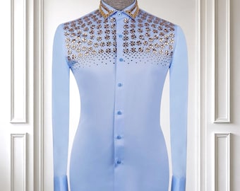 army dress blues party shirt Peacock Sleeves Party Shirts