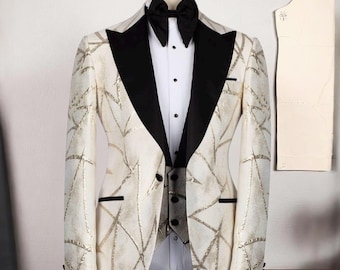 Patterned Men’s Tuxedo, Wool Blend Tuxedo, Slim Fit Wedding Tuxedo, Groom Suit, Special Event Men’s Tuxedo, Custom Made Prom Suit