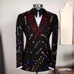 Handmade Crystal Stone Embellished Men’s Tuxedo, Custom Wedding Suit, Luxury Designer Tuxedo, Prom Suit, Colorful Men’s Suit, Groomsmen Suit image 1