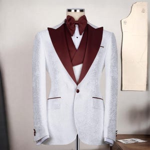 White Tuxedo With Patterned Design, Wedding Men’s Tuxedo Suit, Party Suit For Men, Special Event Tuxedo, Groom, Groomsmen Suits, Wedding