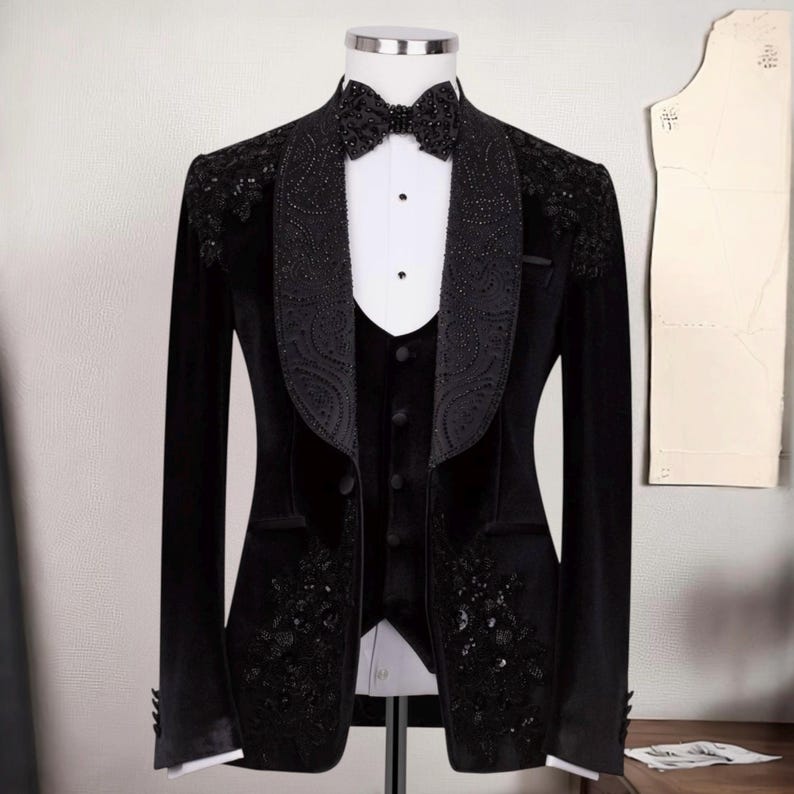 Prince Suit Three Piece Red Floral Tuxedo for Groom by Black Lapel