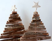 Rustic Christmas trees / set of 2 / table top trees made from branches / tree with concrete star / rustic decor / woodland home decor